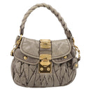 Miu Miu Matelasse Hand Bag Leather 2way Beige Gold Auth 199433V-13