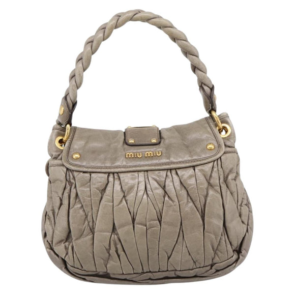 Miu Miu Matelasse Hand Bag Leather 2way Beige Gold Auth 199433V
