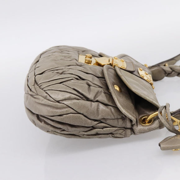Miu Miu Matelasse Hand Bag Leather 2way Beige Gold Auth 199433V