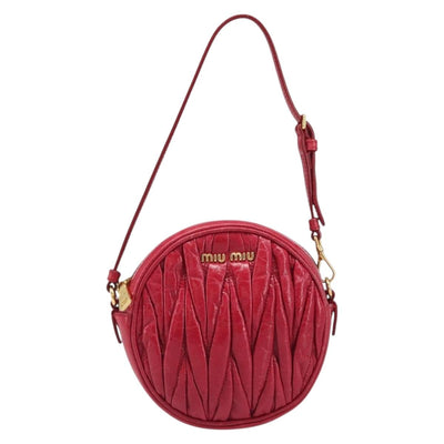 Miu Miu Matelasse Hand Bag Leather Red Gold Auth 199435V - 0