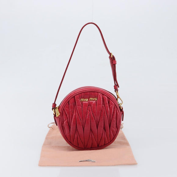 Miu Miu Matelasse Hand Bag Leather Red Gold Auth 199435V