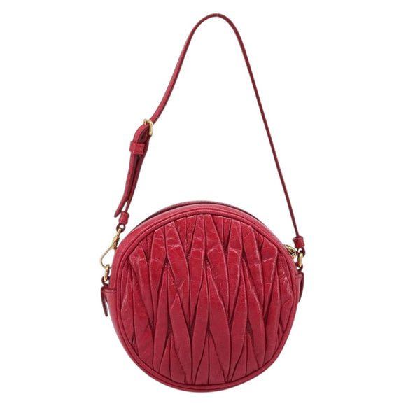 Miu Miu Matelasse Hand Bag Leather Red Gold Auth 199435V