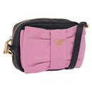 PRADA Ribbon Shoulder Bag Leather Black Pink Auth 199439V-1