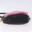 PRADA Ribbon Shoulder Bag Leather Black Pink Auth 199439V-6