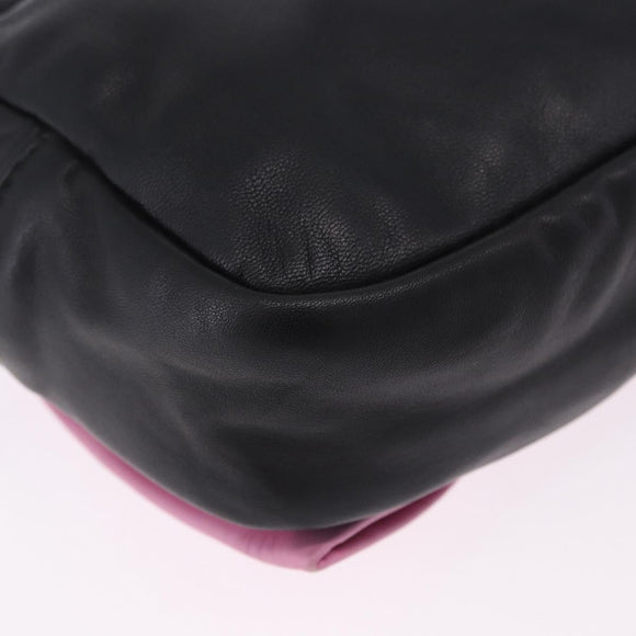 PRADA Ribbon Shoulder Bag Leather Black Pink Auth 199439V