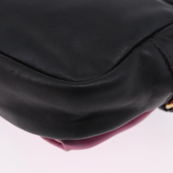 PRADA Ribbon Shoulder Bag Leather Black Pink Auth 199439V