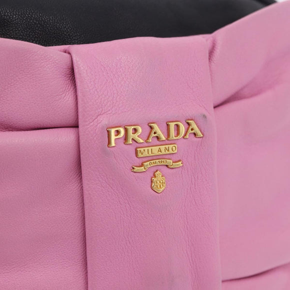 PRADA Ribbon Shoulder Bag Leather Black Pink Auth 199439V