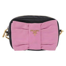 PRADA Ribbon Shoulder Bag Leather Black Pink Auth 199439V-13