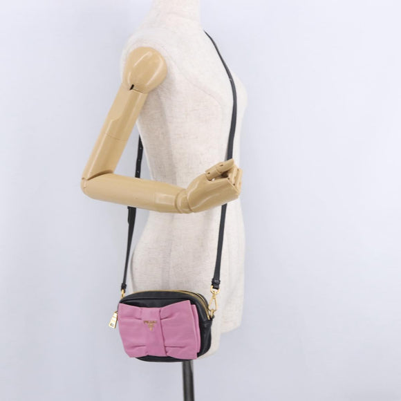 PRADA Ribbon Shoulder Bag Leather Black Pink Auth 199439V