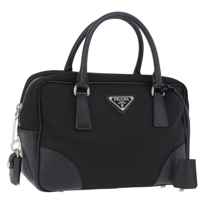 PRADA Hand Bag Nylon Black Silver Auth 199441V