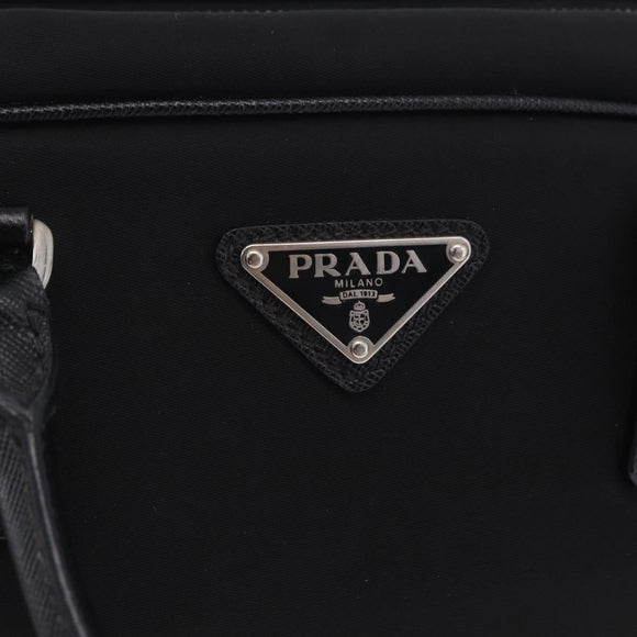 PRADA Hand Bag Nylon Black Silver Auth 199441V