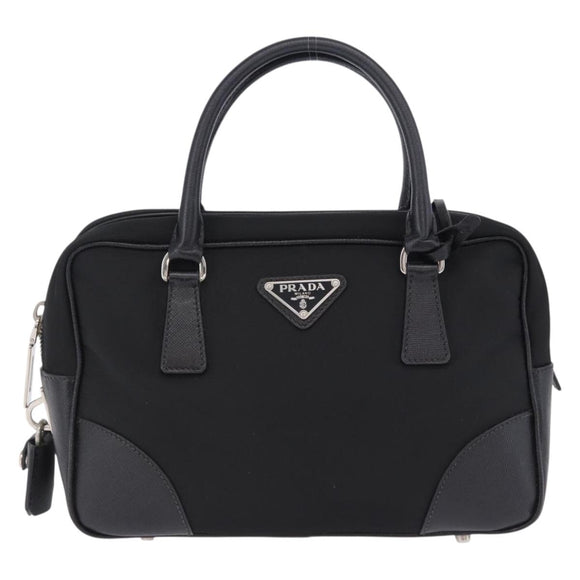 PRADA Hand Bag Nylon Black Silver Auth 199441V