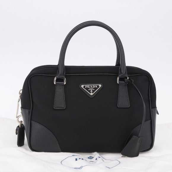 PRADA Hand Bag Nylon Black Silver Auth 199441V