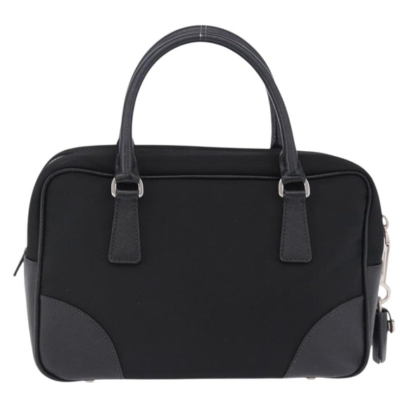 PRADA Hand Bag Nylon Black Silver Auth 199441V