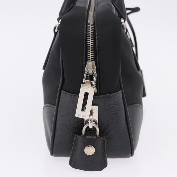 PRADA Hand Bag Nylon Black Silver Auth 199441V