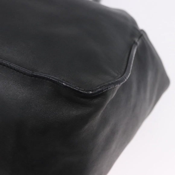 PRADA Tote Bag Leather Black Silver Auth 199442V