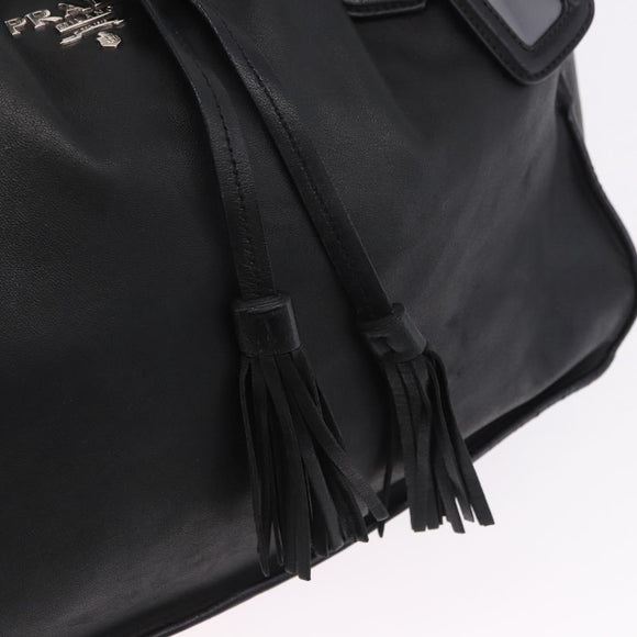 PRADA Tote Bag Leather Black Silver Auth 199442V