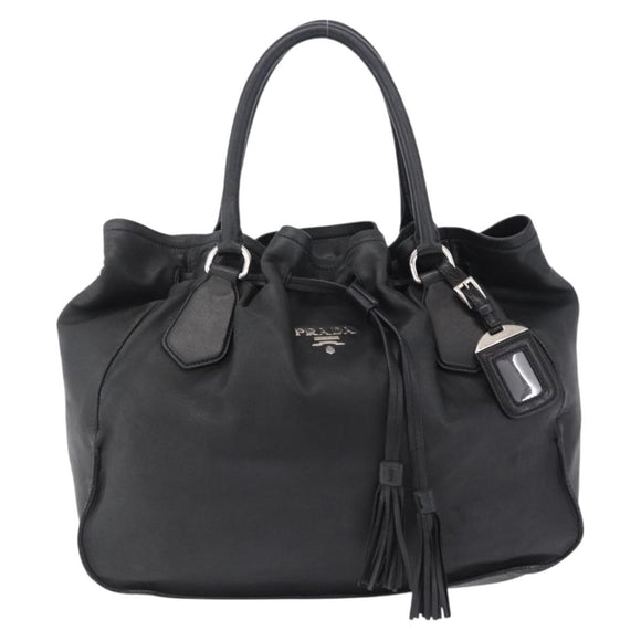 PRADA Tote Bag Leather Black Silver Auth 199442V