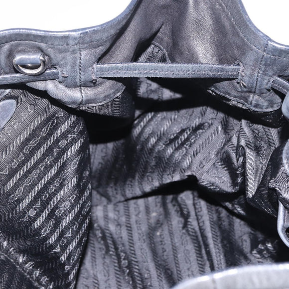 PRADA Tote Bag Leather Black Silver Auth 199442V