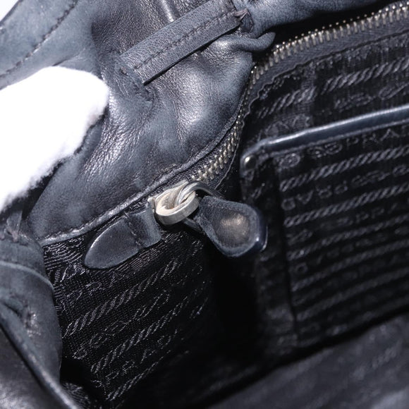 PRADA Tote Bag Leather Black Silver Auth 199442V