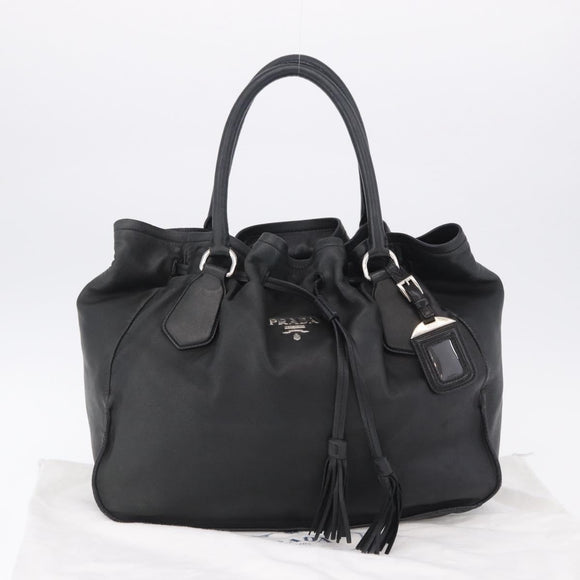 PRADA Tote Bag Leather Black Silver Auth 199442V