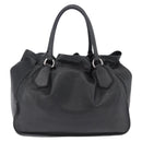 PRADA Tote Bag Leather Black Silver Auth 199442V-2