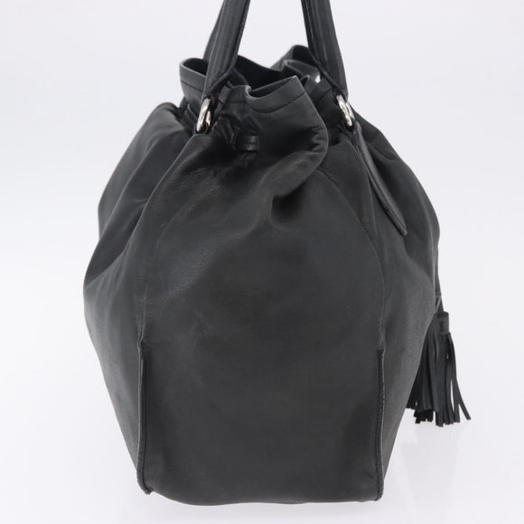 PRADA Tote Bag Leather Black Silver Auth 199442V