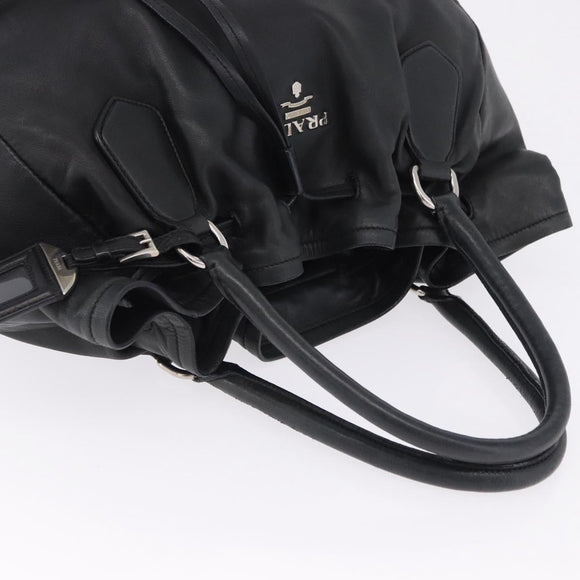 PRADA Tote Bag Leather Black Silver Auth 199442V