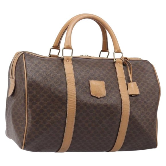 CELINE Macadam Canvas Boston Bag PVC Leather Brown Gold Auth 199445