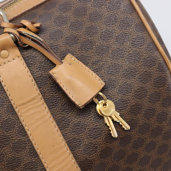 CELINE Macadam Canvas Boston Bag PVC Leather Brown Gold Auth 199445