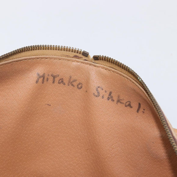 CELINE Macadam Canvas Boston Bag PVC Leather Brown Gold Auth 199445