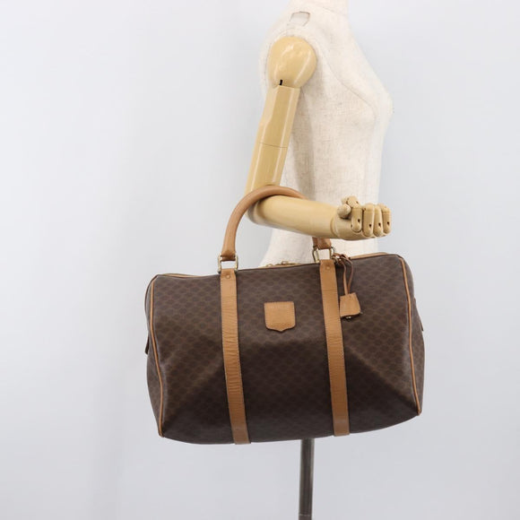 CELINE Macadam Canvas Boston Bag PVC Leather Brown Gold Auth 199445