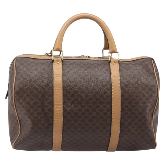 CELINE Macadam Canvas Boston Bag PVC Leather Brown Gold Auth 199445
