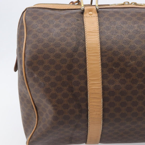 CELINE Macadam Canvas Boston Bag PVC Leather Brown Gold Auth 199445