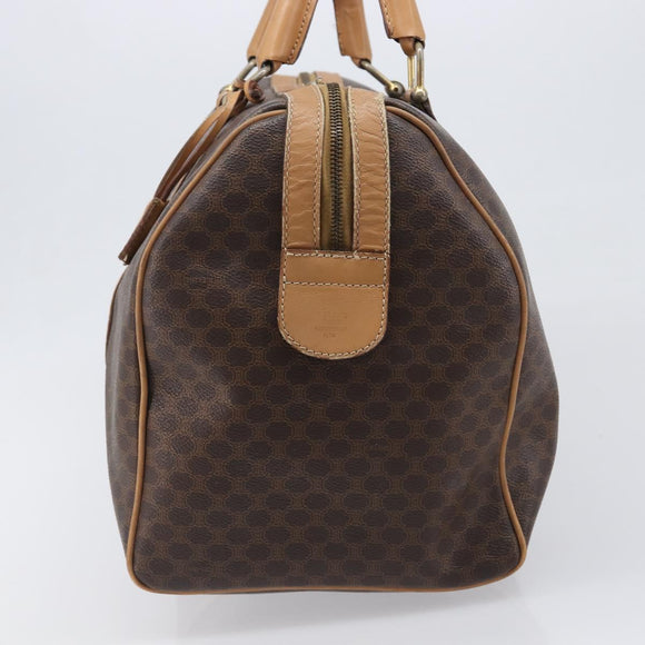 CELINE Macadam Canvas Boston Bag PVC Leather Brown Gold Auth 199445