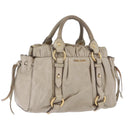 Miu Miu Hand Bag Vitello Lux Leather 2way Beige Gold Auth 199453V-1