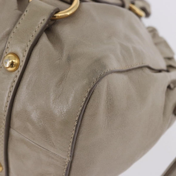 Miu Miu Hand Bag Vitello Lux Leather 2way Beige Gold Auth 199453V