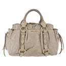 Miu Miu Hand Bag Vitello Lux Leather 2way Beige Gold Auth 199453V-2
