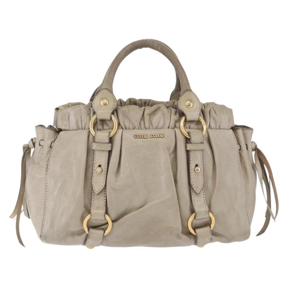 Miu Miu Hand Bag Vitello Lux Leather 2way Beige Gold Auth 199453V