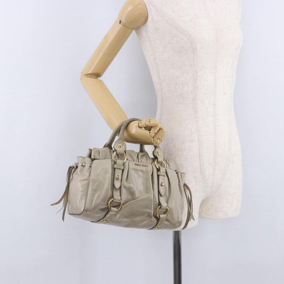 Miu Miu Hand Bag Vitello Lux Leather 2way Beige Gold Auth 199453V