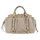 Miu Miu Hand Bag Vitello Lux Leather 2way Beige Gold Auth 199453V-3