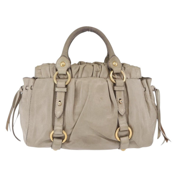 Miu Miu Hand Bag Vitello Lux Leather 2way Beige Gold Auth 199453V