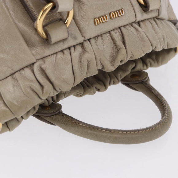 Miu Miu Hand Bag Vitello Lux Leather 2way Beige Gold Auth 199453V