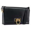 Salvatore Ferragamo Gancini Shoulder Bag Leather Black Gold Auth 199456-1
