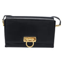 Salvatore Ferragamo Gancini Shoulder Bag Leather Black Gold Auth 199456-13
