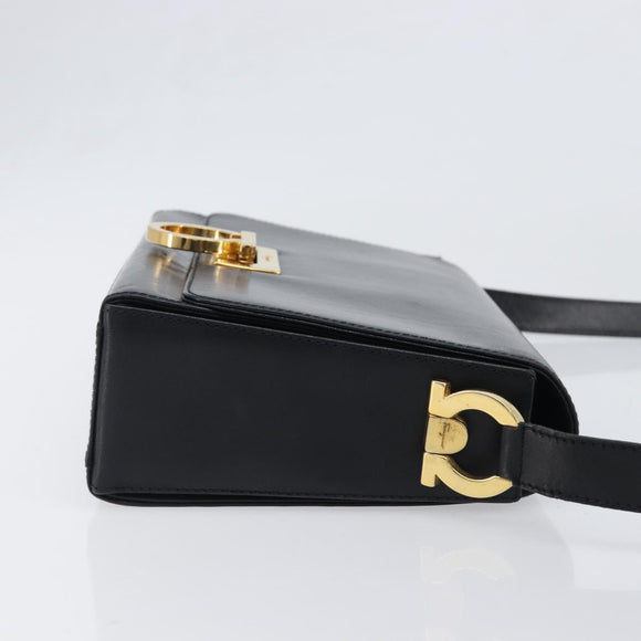 Salvatore Ferragamo Gancini Shoulder Bag Leather Black Gold Auth 199456