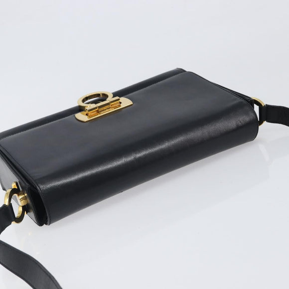 Salvatore Ferragamo Gancini Shoulder Bag Leather Black Gold Auth 199456