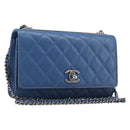 CHANEL Matelasse Trendy CC Chain Wallet Lamb Skin Blue Silver CC Auth 199460SAM-1
