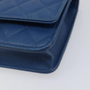 CHANEL Matelasse Trendy CC Chain Wallet Lamb Skin Blue Silver CC Auth 199460SAM-11