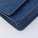 CHANEL Matelasse Trendy CC Chain Wallet Lamb Skin Blue Silver CC Auth 199460SAM-12
